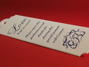 Letterpress printed/ die cut wedding shower tag